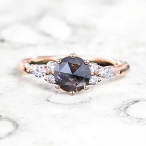 1.26CT Round Cut Salt & Pepper Diamond Moissanite Accented S925 Silver Engagement Ring