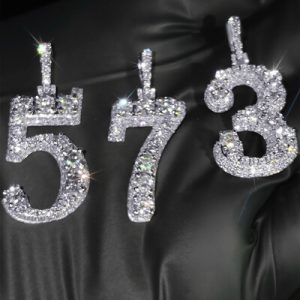 Iced Out Prong-Set Diamond Highlights Number Pendant