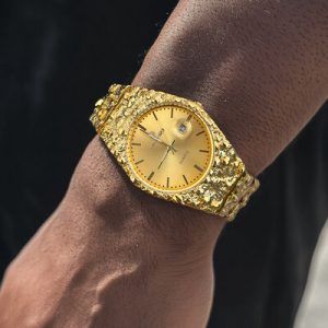 Gold Nugget Date Quartz Watch