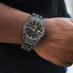 Black Gold Nugget Date Quartz Watch