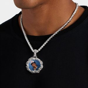Iced Out Peace Dove Flower Photo Pendant