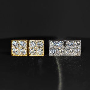 Iced Out Square Greek Key Stud Earrings