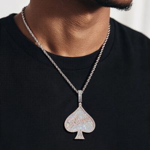Iced Out Baguette Two-tone Aces Spade Pendant