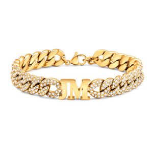 Personalized Initials Charm Cubic Chain Bracelet with Diamond