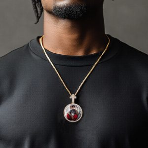 Iced Custom Princess Cut Cross Disc Photo Pendant