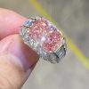 3.9 Ct Radiant Cut Pink Diamonds with Baguette Paved Engagement Ring