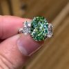 5.9CT Green Oval Cut Diamond Three Stone Engagement Ring