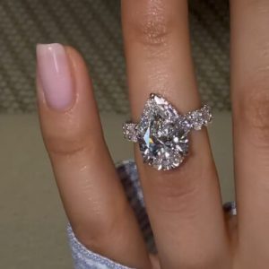 6.8CT Pear Cut VVS Moissanite Pave Engagement Ring