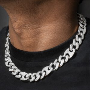 13mm Cuban G-Link Chain in White Gold