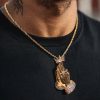 Iced Out Praying Hands Crown Pendant