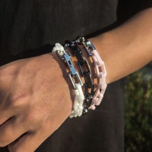 Titanium Steel Rectangle Link Colorblock Bracelet