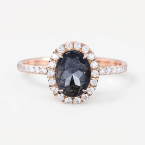 1.95CT Oval Cut Salt & Pepper S925 Silver Halo Bridal Engagement Ring