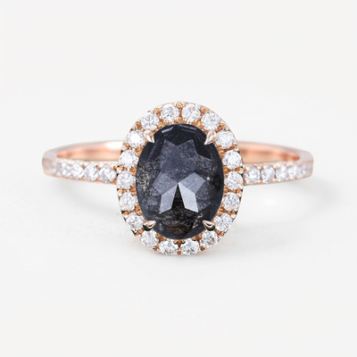 1.95CT Oval Cut Salt & Pepper S925 Silver Halo Bridal Engagement Ring