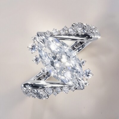 5.95CT Marquise Cut VVS Moissanite Pave Engagement Ring