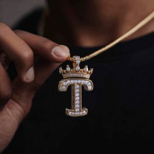 Iced Out Crown Custom Letter Pendant