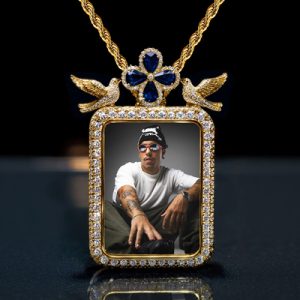 Ice Out Peace Dove Four-Leaf Clover Custom Rectangle Photo Pendant