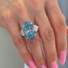 6CT Blue Oval Cut Three Stone Diamond Engagement Ring