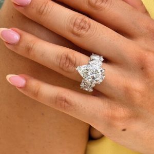 4.96CT Pear Cut VVS Moissanite Pave Engagement Ring