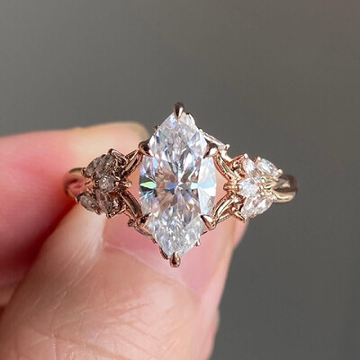 4.4CT Marquise Cut VVS Moissanite Vintage Engagement Ring