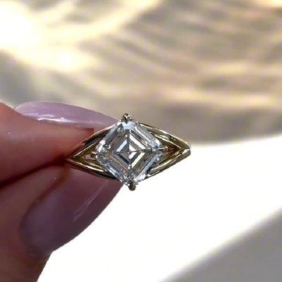 3CT Asscher Cut VVS Moissanite Solitaire Engagement Ring