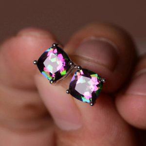 8mm Colorful Cushion Cut Stud Earrings