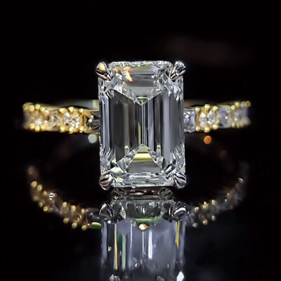 4.18CT Emerald Cut VVS Moissanite Halo Engagement Ring