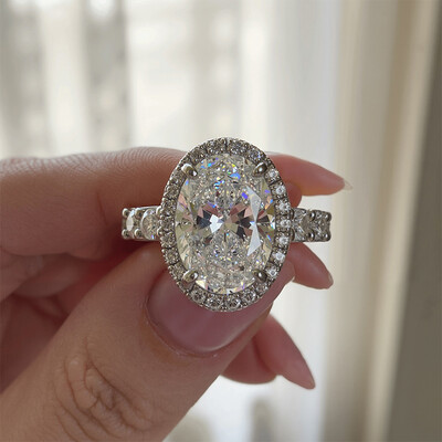 6.12CT Oval Cut VVS Moissanite Halo Engagement Ring