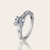 1CT Round Cut VVS Moissanite S925 Silver with Side Stone Engagement Ring
