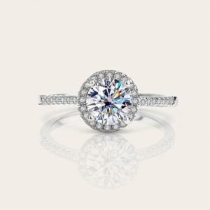 0.5CT/1CT Round Cut VVS Moissanite S925 Silver Halo Engagement Ring