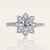1CT/2CT Round Cut VVS Moissanite S925 Silver Floral Halo Engagement Ring