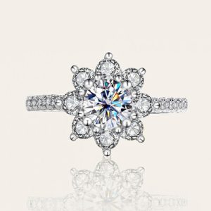 1CT/2CT Round Cut VVS Moissanite S925 Silver Floral Halo Engagement Ring