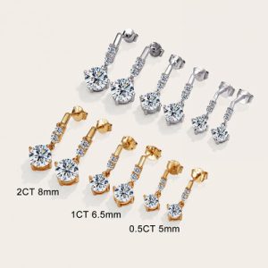 0.5CT/1CT/2CT Round Cut VVS Moissanite S925 Silver Drop Earrings