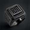 Square Iced Out Ring with Black Stones