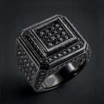 Square Iced Out Ring with Black Stones