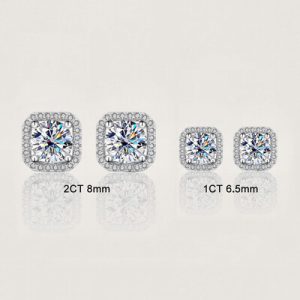 1CT/2CT Square Shape VVS Moissanite S925 Silver Halo Stud Earrings