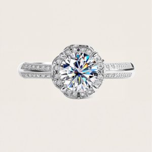 VVS Moissanite S925 Silver Double Row Floral Engagement Ring