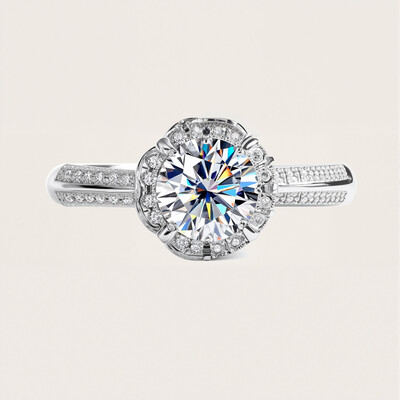 VVS Moissanite S925 Silver Double Row Floral Engagement Ring