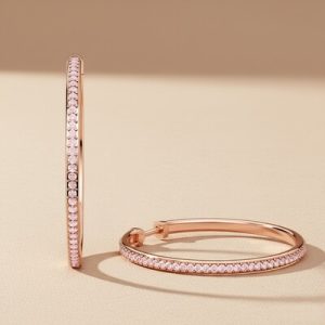S925 Silver Full Diamond Hoop Earrings in Rose Gold