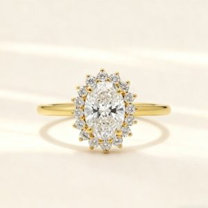 3.48CT Oval Cut VVS Moissanite Halo Engagement Ring