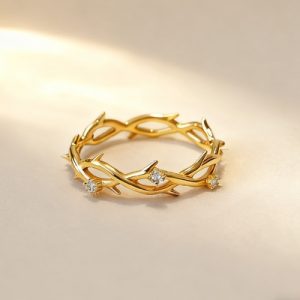 S925 Silver Round Diamond Twig Wedding Band