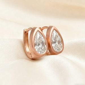 S925 Silver 1CT Pear Diamond Bezel Hoop Earrings