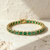 S925 Silver Emerald Tennis Bracelet in Yellow Gold