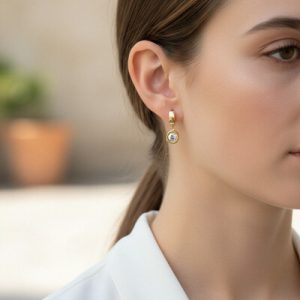 S925 Silver 1CT Round Diamond Bezel Hoop Earrings