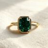 Green Cushion Cut Diamond Bezel Engagement Ring