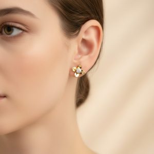 S925 Silver Round Diamond Floral Solitaire Stud Earrings