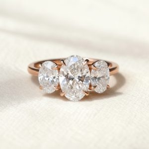 S925 Silver Oval Cut Three Stone Engagement Ring