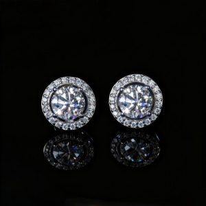 1Ct Moissanite Round Halo Stud Earrings in S925 Sterling Silver