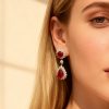 S925 Silver Ruby Round & Pear Cut Dangle Drop Earrings