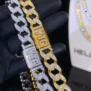 13mm 925S & VVS Moissanite Cuban Link Chain with Custom Name Box Clasp