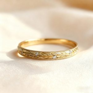 Round Cut VVS Moissanite Vintage Filigree Wedding Band